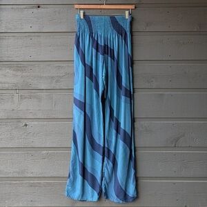 Lotus and Luna Shades of Blue Swirly Palazzo Pants Smocked Waist Thai SM/MED